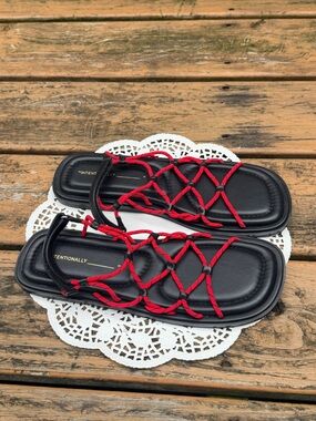 Intentionally ________” Red and Black Corded Women's Sandals